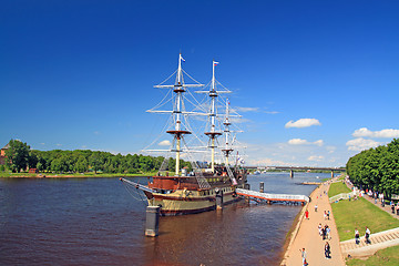 Image showing big sailboat on town pier