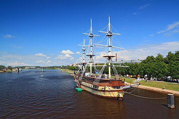 Image showing big sailboat on town pier