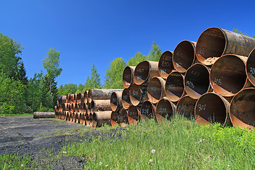 Image showing old gas pipes amongst green herb