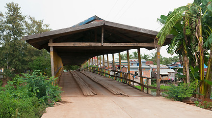 Image showing Old wooden bridge in Cambodia