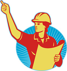 Image showing Female Engineer Construction Worker Pointing Retro