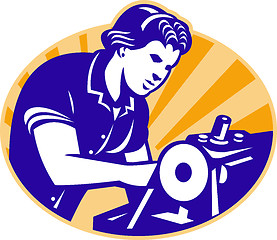 Image showing Female Machinist Seamstress Worker Sewing Machine