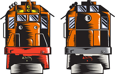 Image showing Diesel Train Front Rear Woodcut Retro