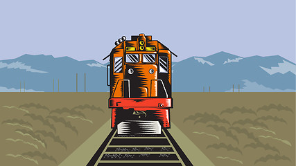 Image showing Diesel Train Front Rear Woodcut Retro