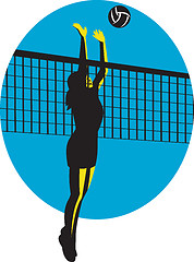 Image showing Volleyball Player Spiking Ball Retro