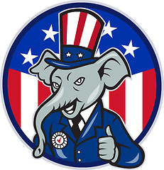 Image showing Republican Elephant Mascot Thumbs Up USA Flag