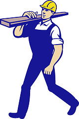 Image showing Carpenter Tradesman Carrying Timber Lumber