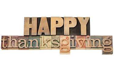 Image showing Happy Thanksgiving in wood type