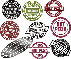 Image showing Pizza grunge stamp set  in red, black and green color