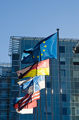 Image showing Fluttering flags of the countries of the European Union