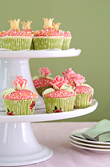 Image showing Wedding cupcakes on tiered cakestand