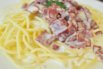 Image showing Spaghetti Carbonara and Beef Bacon