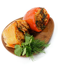 Image showing Stuffed Red and Yellow Bell Peppers