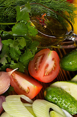 Image showing Vegetable Salad Ingredients and Olive Oil