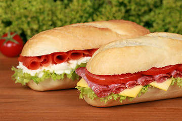 Image showing Sandwiches with salami and smoked salmon