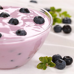 Image showing Yogurt with fresh blueberries