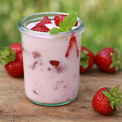 Image showing Strawberry Yogurt in a glass jar