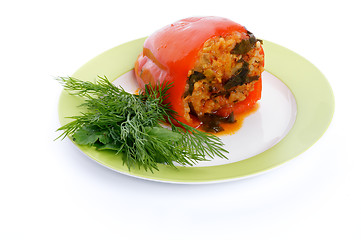 Image showing Homemade Stuffed Red Bell Pepper 