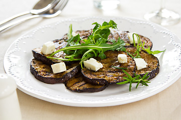 Image showing Grilled Aubergine with Feta and Rocket salad