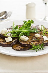 Image showing Grilled Aubergine with Feta and Rocket salad