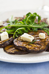 Image showing Grilled Aubergine with Feta and Rocket salad