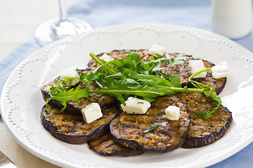 Image showing Grilled Aubergine with Feta and Rocket salad