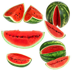 Image showing Set fresh watermelon and slices isolated on a white background