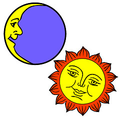 Image showing Vector illustration of Moon and Sun with faces 