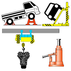 Image showing Set device for lifting a car repair. Vector illustration.