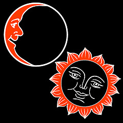 Image showing Vector illustration of Moon and Sun with faces 