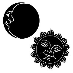 Image showing Vector illustration of Moon and Sun with faces 