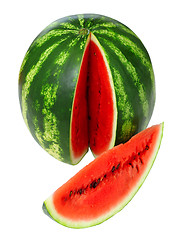 Image showing Fresh watermelon and slices isolated 