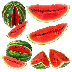 Image showing Set fresh watermelon and slices isolated on a white background