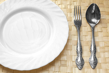 Image showing white plate, knife and fork