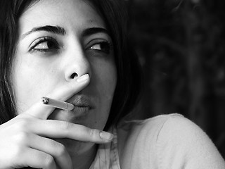 Image showing B&W Smoking Woman