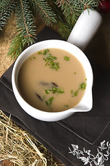 Image showing Traditional polish mushroom soup with cream and vegetables