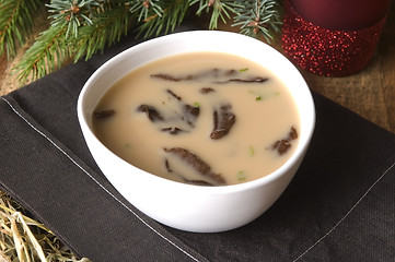 Image showing Traditional polish mushroom soup with cream and vegetables