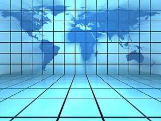 Image showing World map blue background