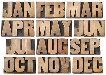 Image showing calendar concept - months in wood type