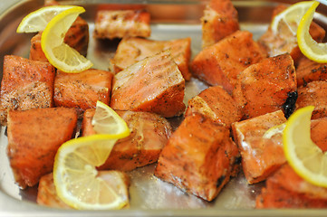 Image showing marinated salmon shashlik