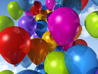 Image showing colored balloons on a blue sky