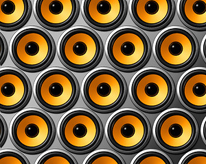 Image showing orange speakers wall