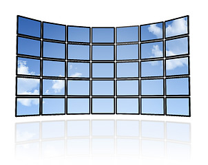 Image showing Wall of flat tv screens