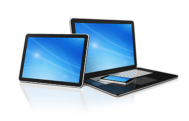 Image showing laptop, mobile phone and digital tablet pc computer