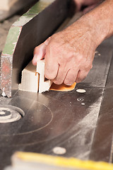 Image showing Carpenter hands at work