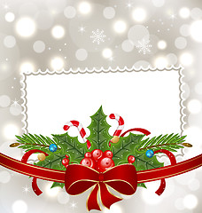 Image showing Christmas elegant card with holiday decoration