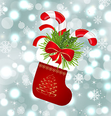 Image showing Christmas sock with sweet canes