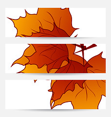 Image showing Set autumnal cards with maple leaves