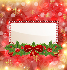 Image showing Christmas elegant card with mistletoe and bow