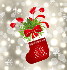 Image showing Christmas sock with sweet canes